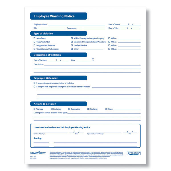 Employee Warning Form Disciplinary Forms 9762