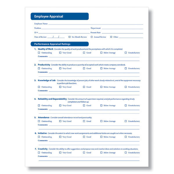 Appraisal Form Performance Review Examples Pdf