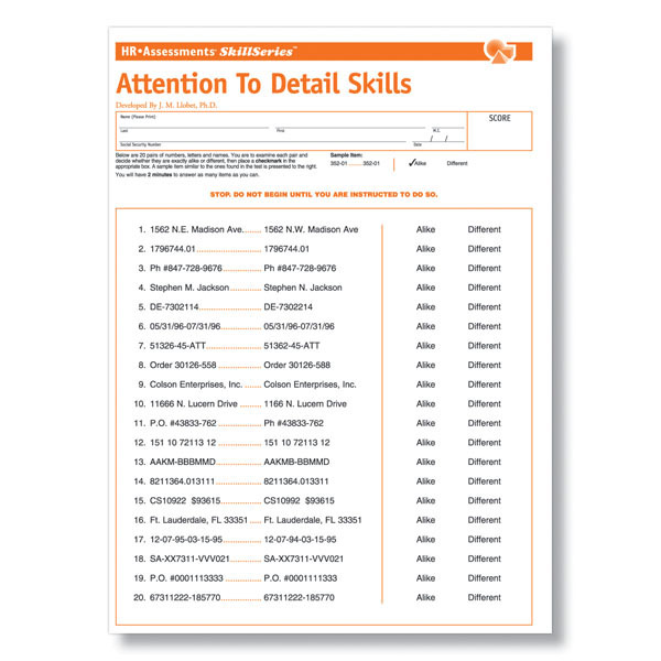 Attention to Detail Test Employment Tests