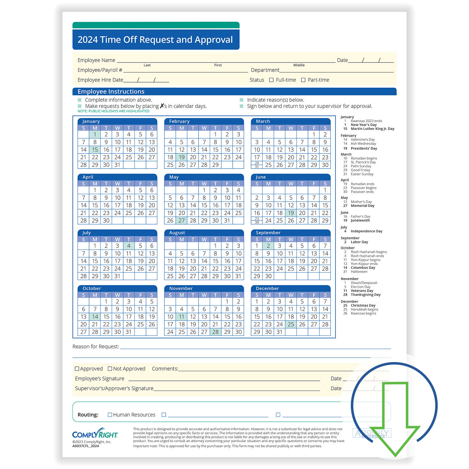 2024 Fill-and-Save Time Off Request & Approval Form