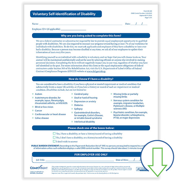 Downloadable Voluntary Self Identification Of Disability Form HRdirect