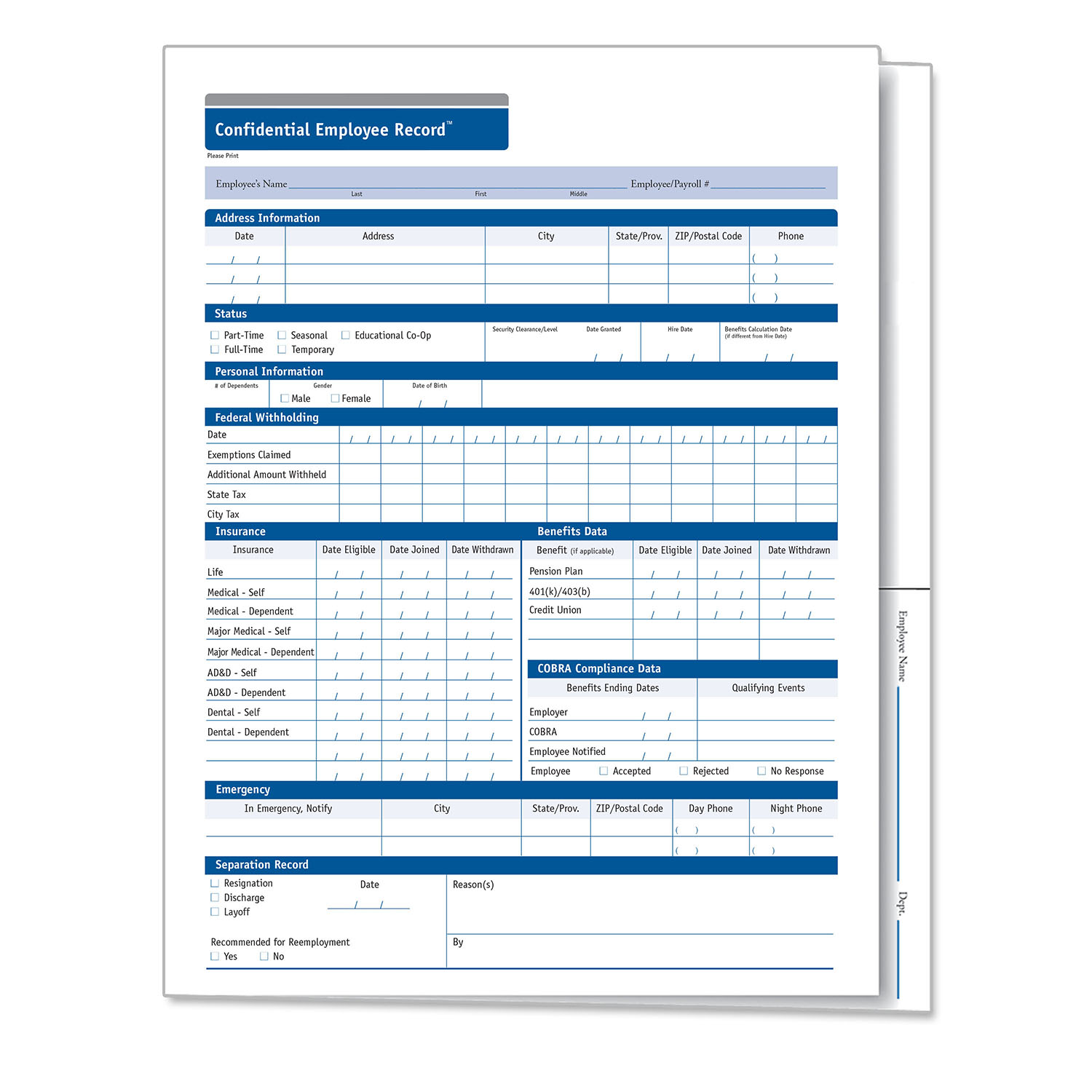 Confidential Employee Record Folder - Personnel Folders