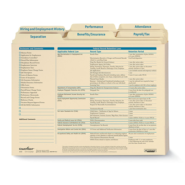 Employee Record Organizer AllinOne Recordkeeping HRdirect