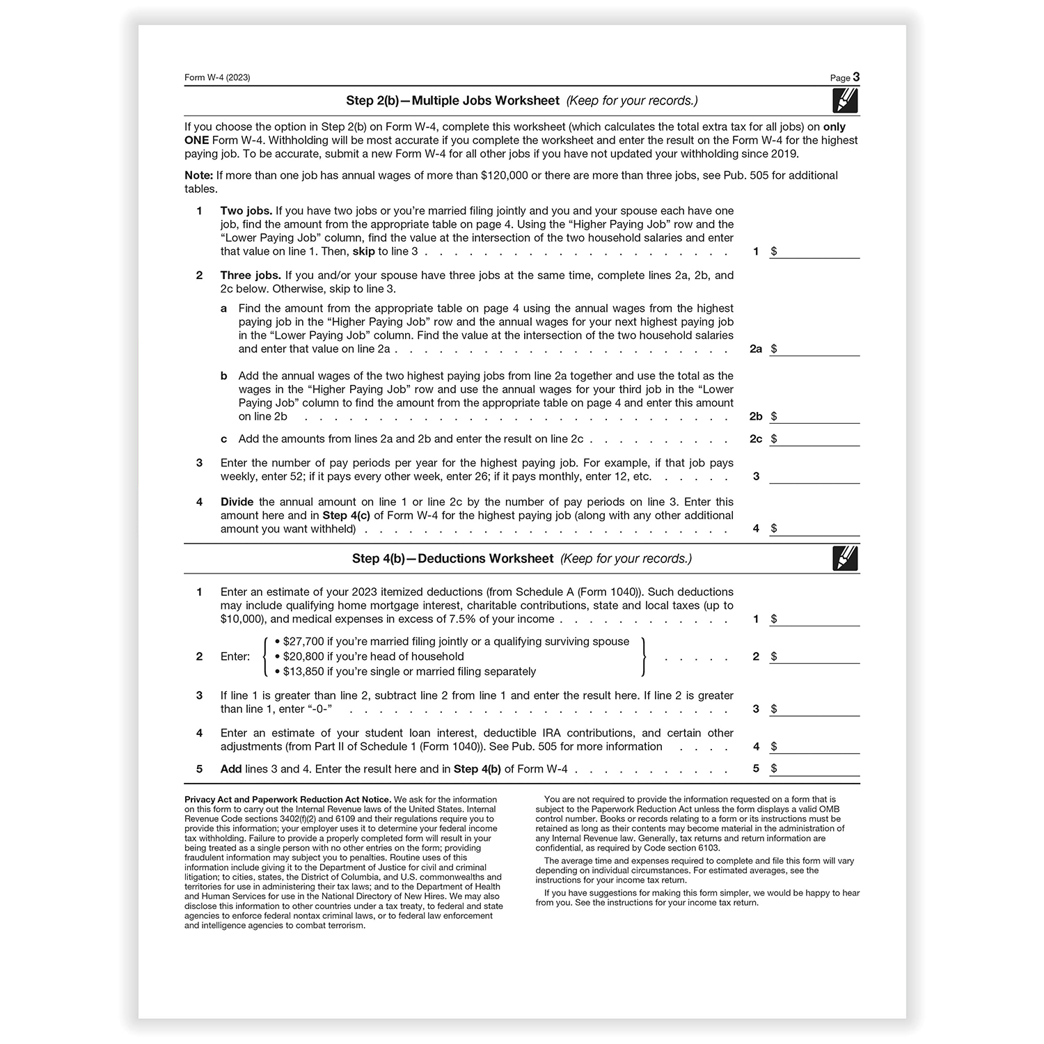 2023 IRS W4 Form HRdirect