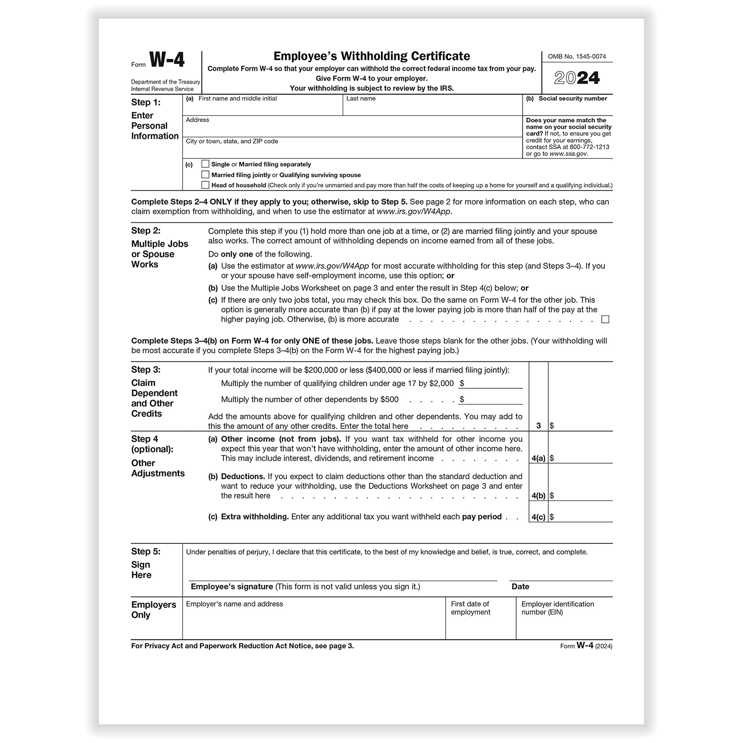 Irs W4 Form 2024 Printable Pdf Full Dusty Glynnis