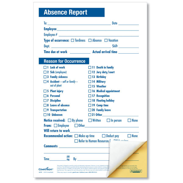 Employee Absence Report Compact – 2 Part