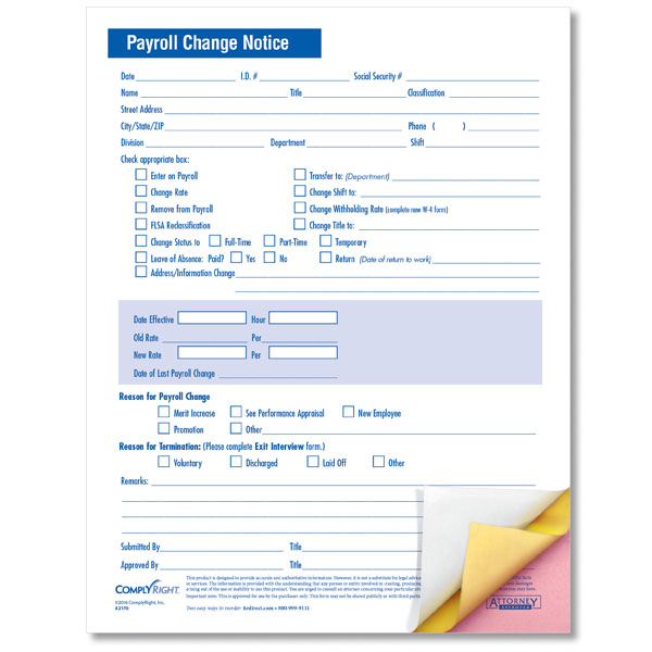 Payroll Change Form - 3-Part