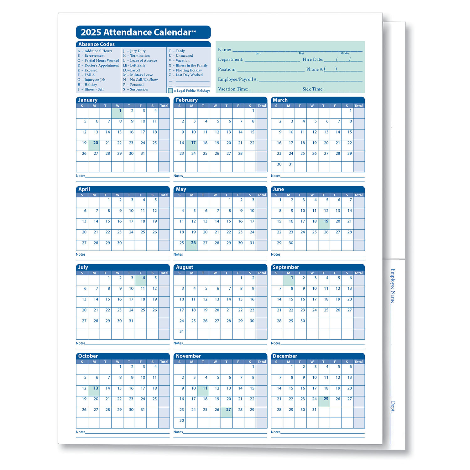 2025 Attendance Calendar Printable Free Pdf Templates 