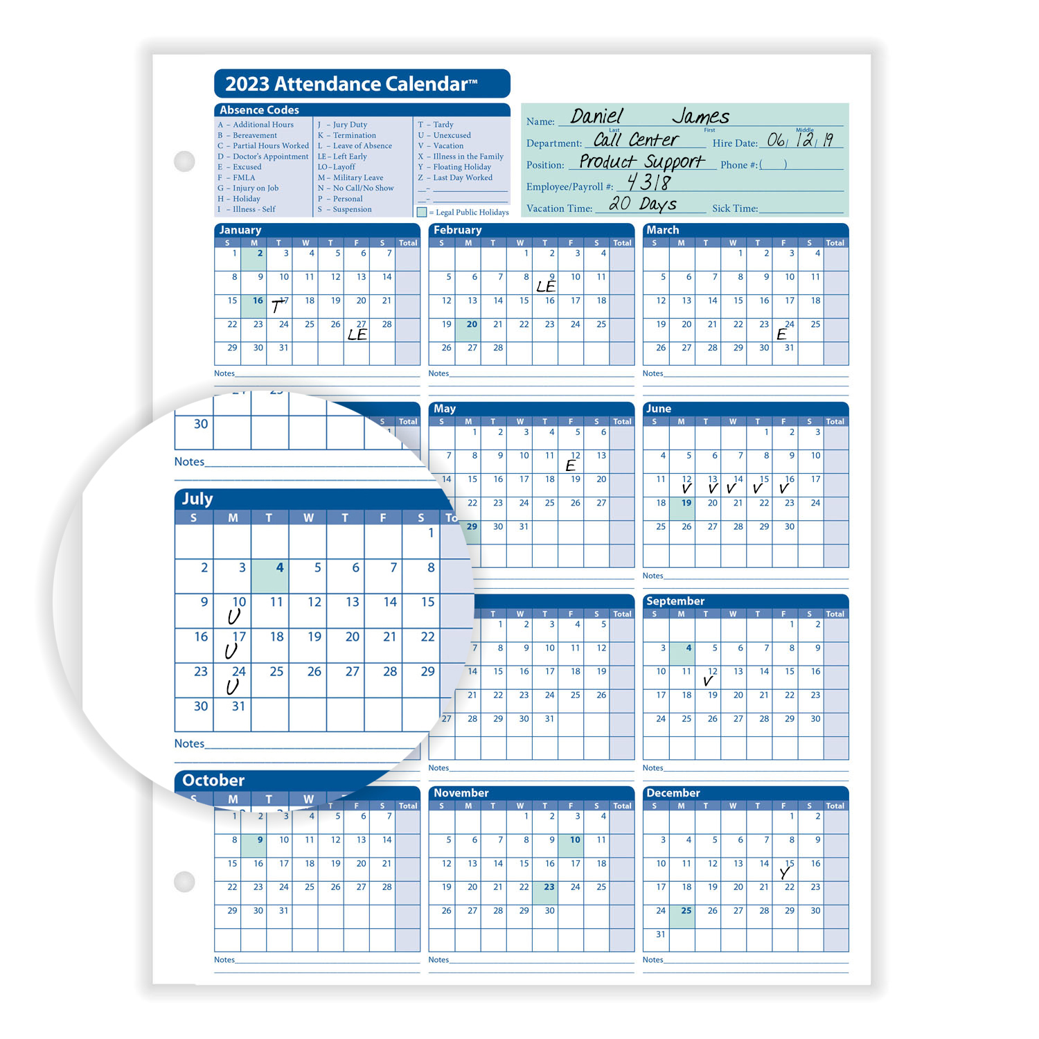 2023 Yearly Employee Attendance Calendar Yearly Calendar Hrdirect