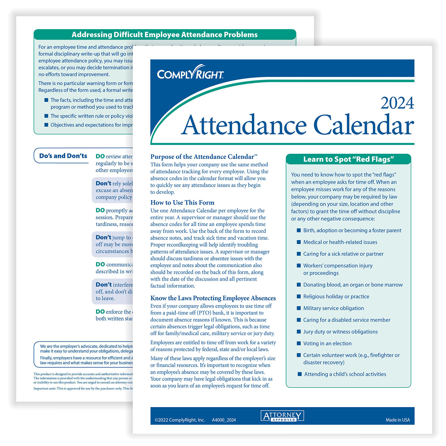 2024 Employee Attendance Calendar - A4000 2024 Monthly Employee Attendance Calendar Tip Sheet Xl