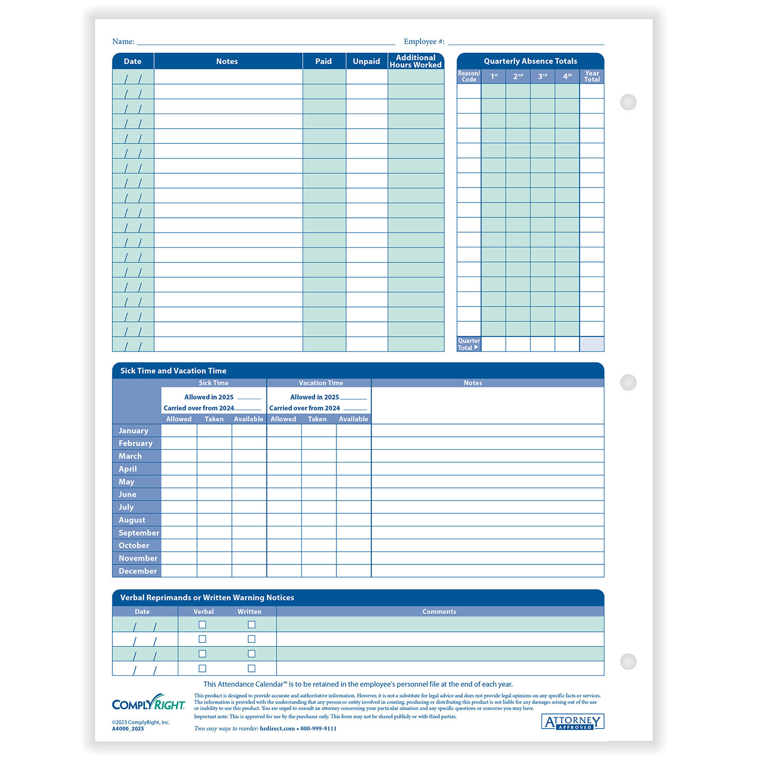 2024 Yearly Employee Attendance Calendar Yearly Calendar HRdirect