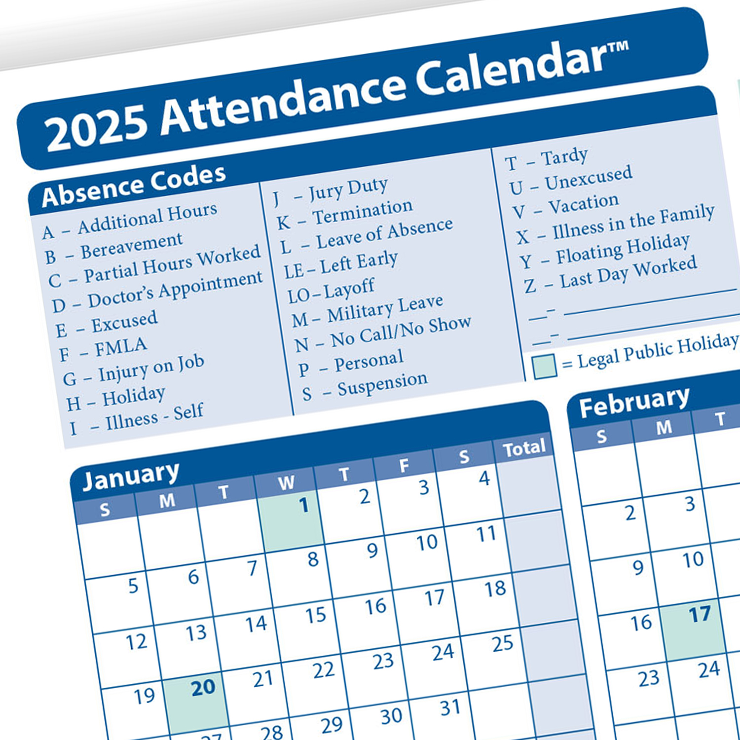 Attendance Calendar 2025 Pdf