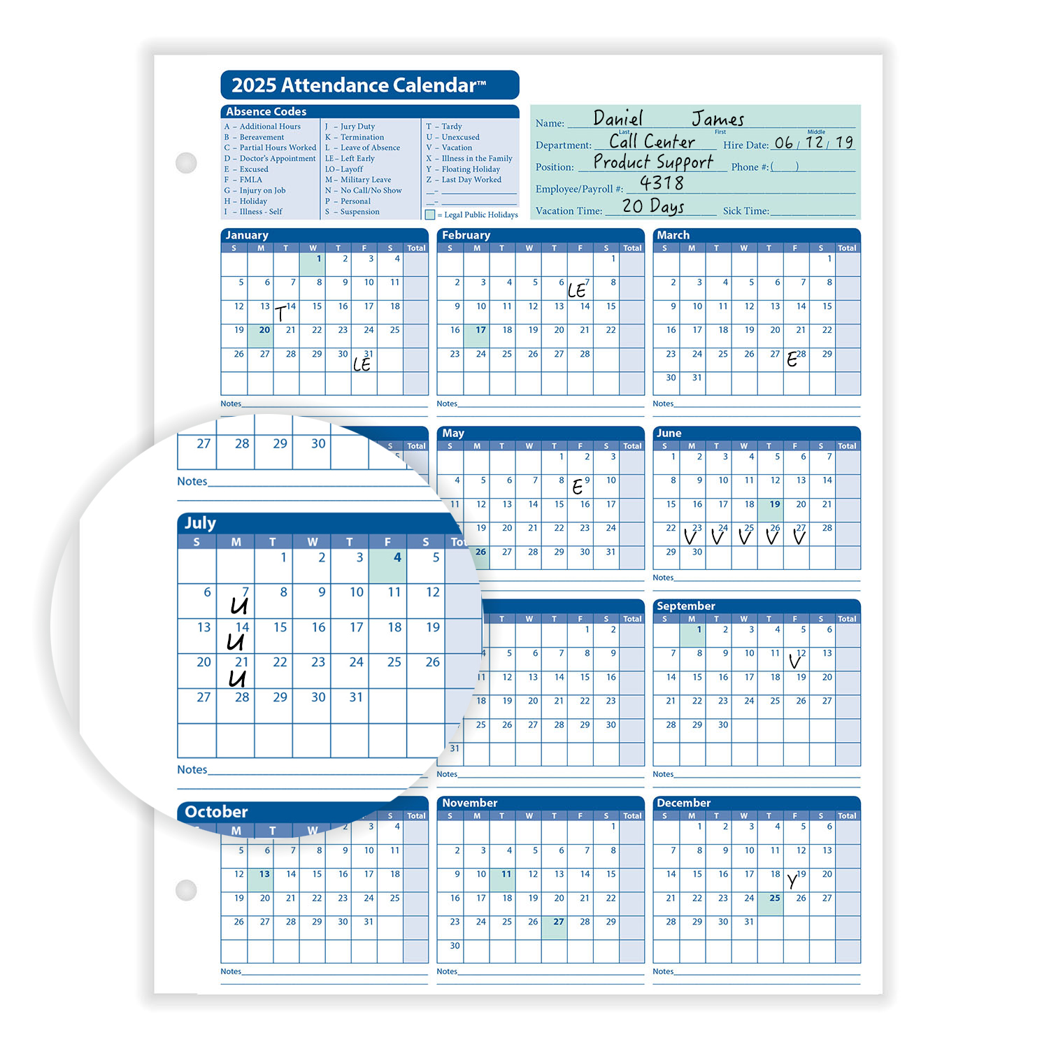 2024 Yearly Employee Attendance Calendar Yearly Calendar HRdirect