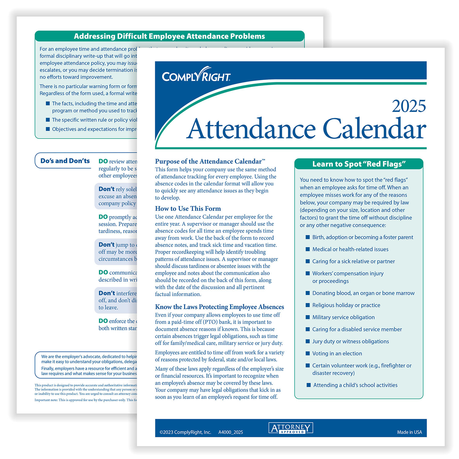 2025 Yearly Employee Attendance Calendar Yearly Calendar HRdirect