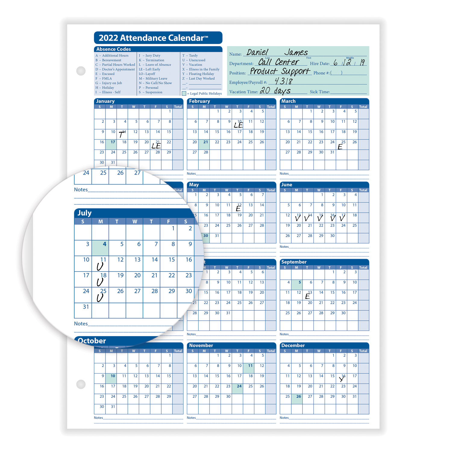 Yearly Employee Attendance Calendar Yearly Calendar HRdirect