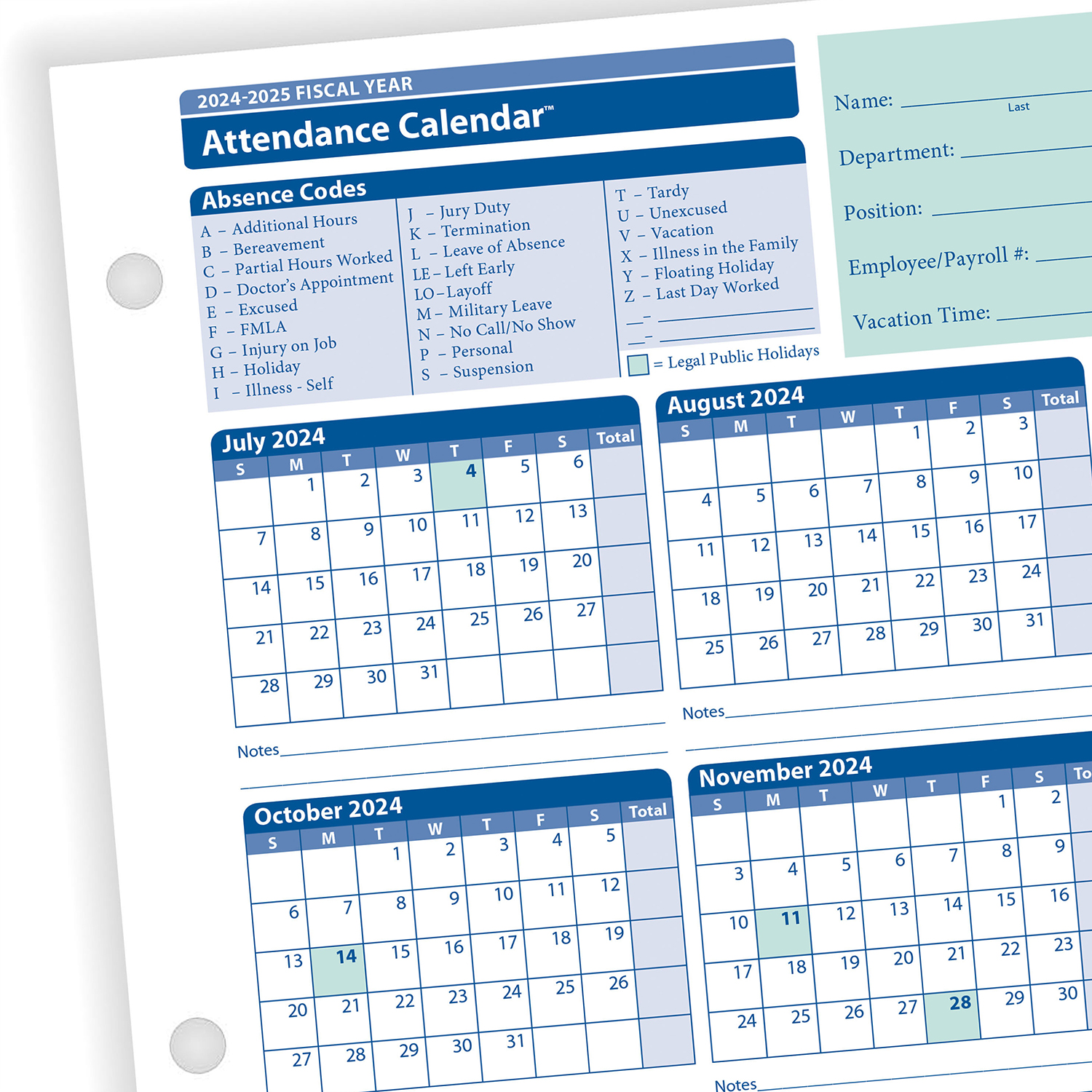 2025 Fiscal Year Attendance Calendar | Yearly Attendance | HRdirect