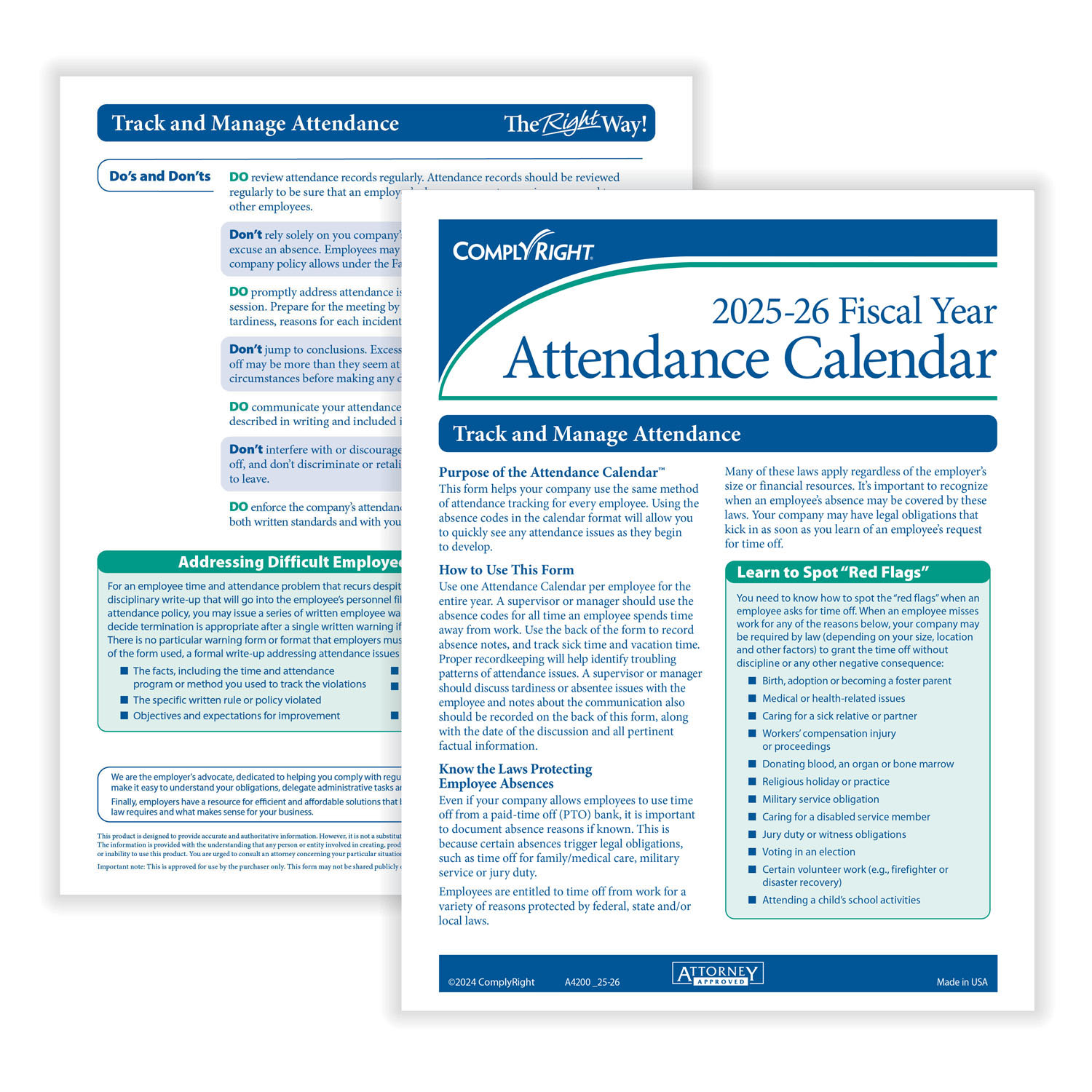 2025/26 Fiscal Year Attendance Calendar | Yearly Attendance | HRdirect