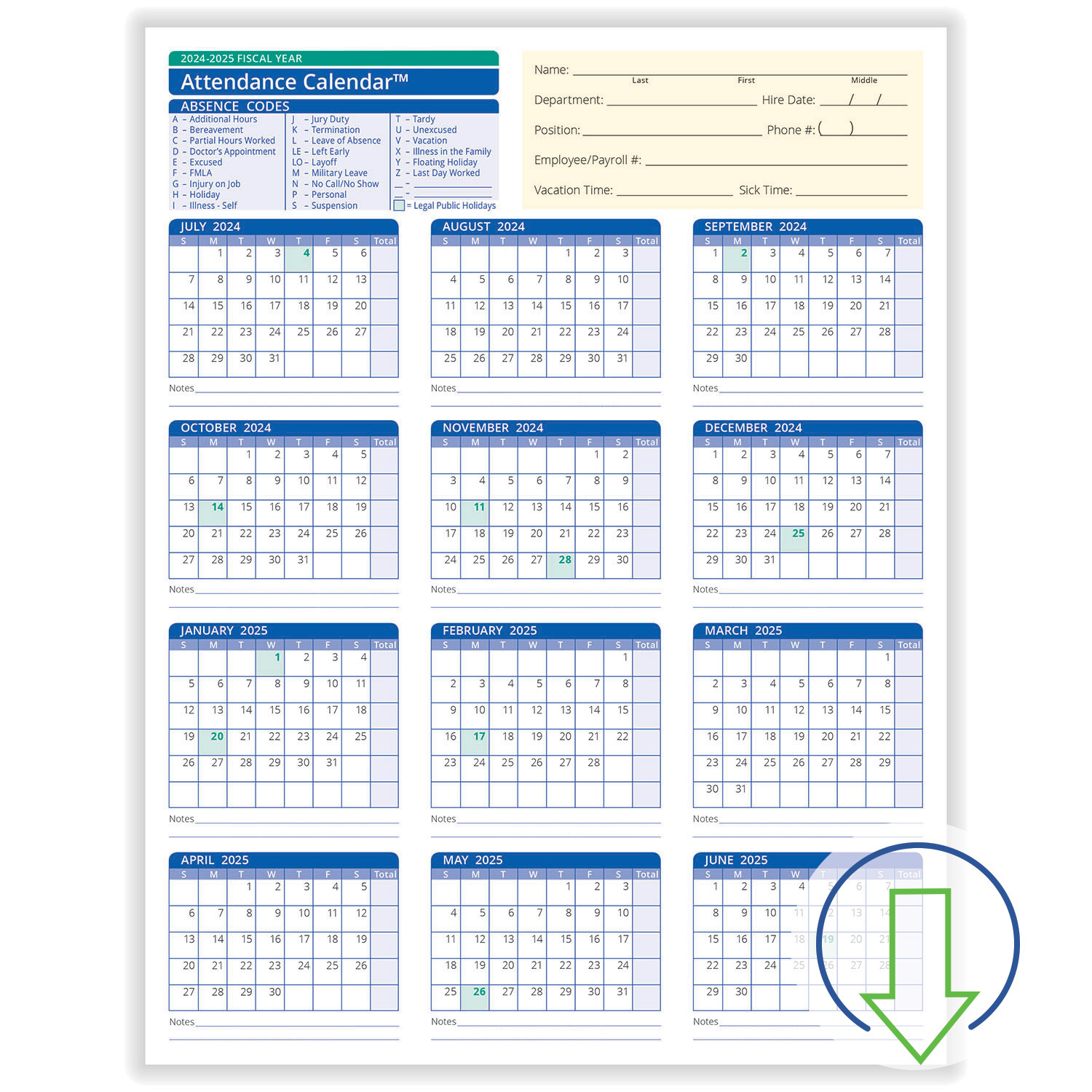 Fiscal Year Attendance Calendar Download
