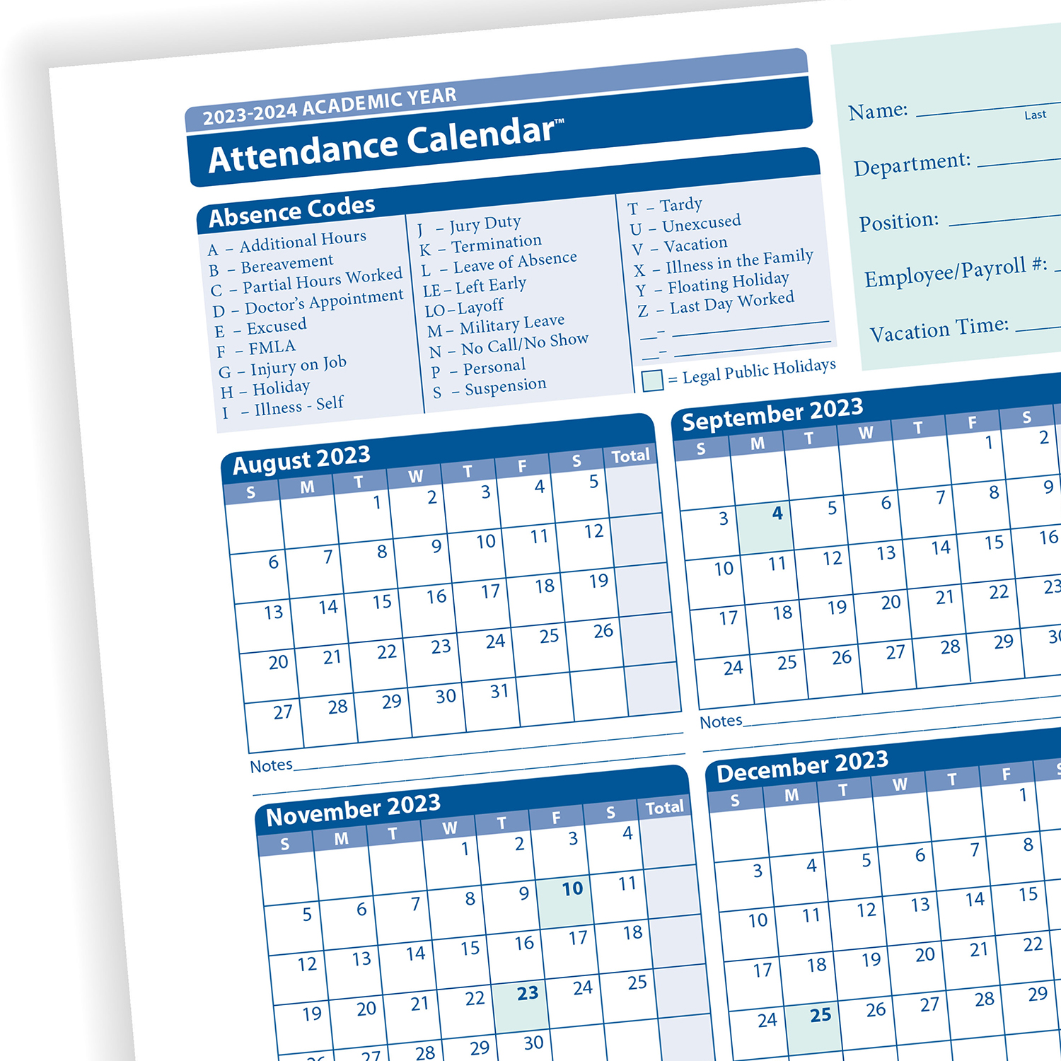 2023 Academic Year Attendance Calendar Yearly Calendar HRdirect