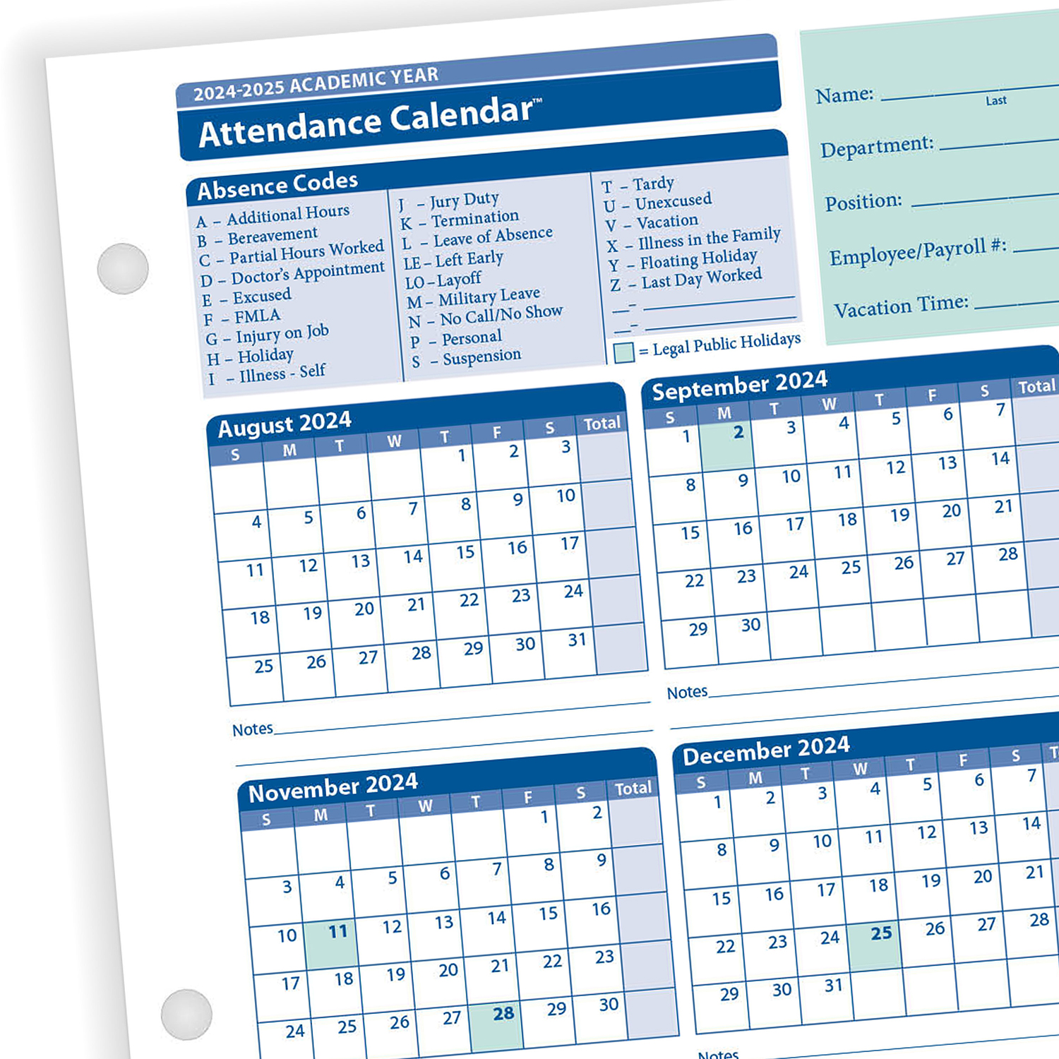 2024 Academic Year Attendance Calendar Yearly Calendar HRdirect