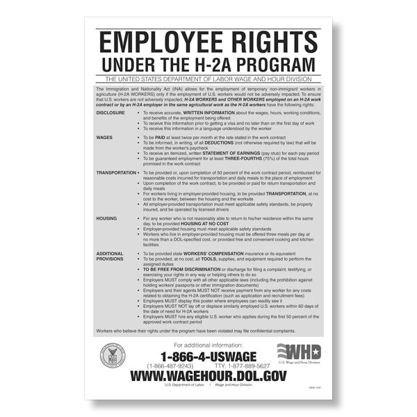 Picture of Employee Rights under the H-2A Program Poster