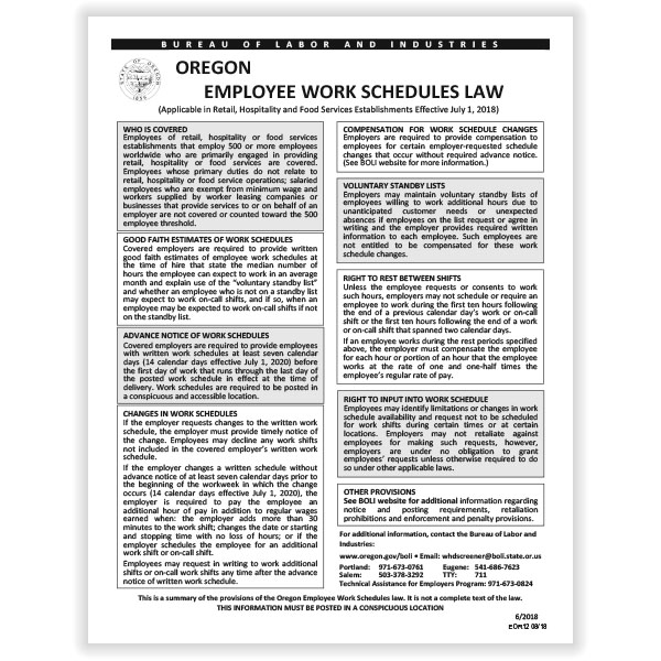 Picture of Oregon Employee Work Schedules Law Poster