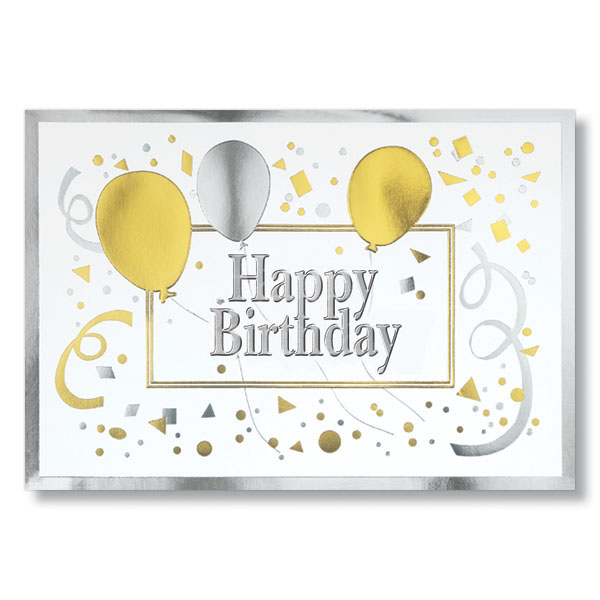 Gold and Silver Happy Birthday Card