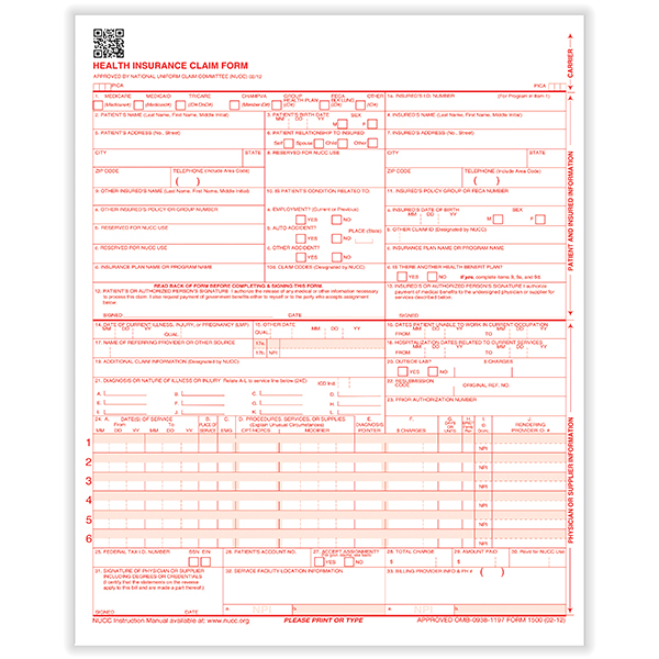Imprinted CMS-1500 Forms - Laser - Pack of 2500