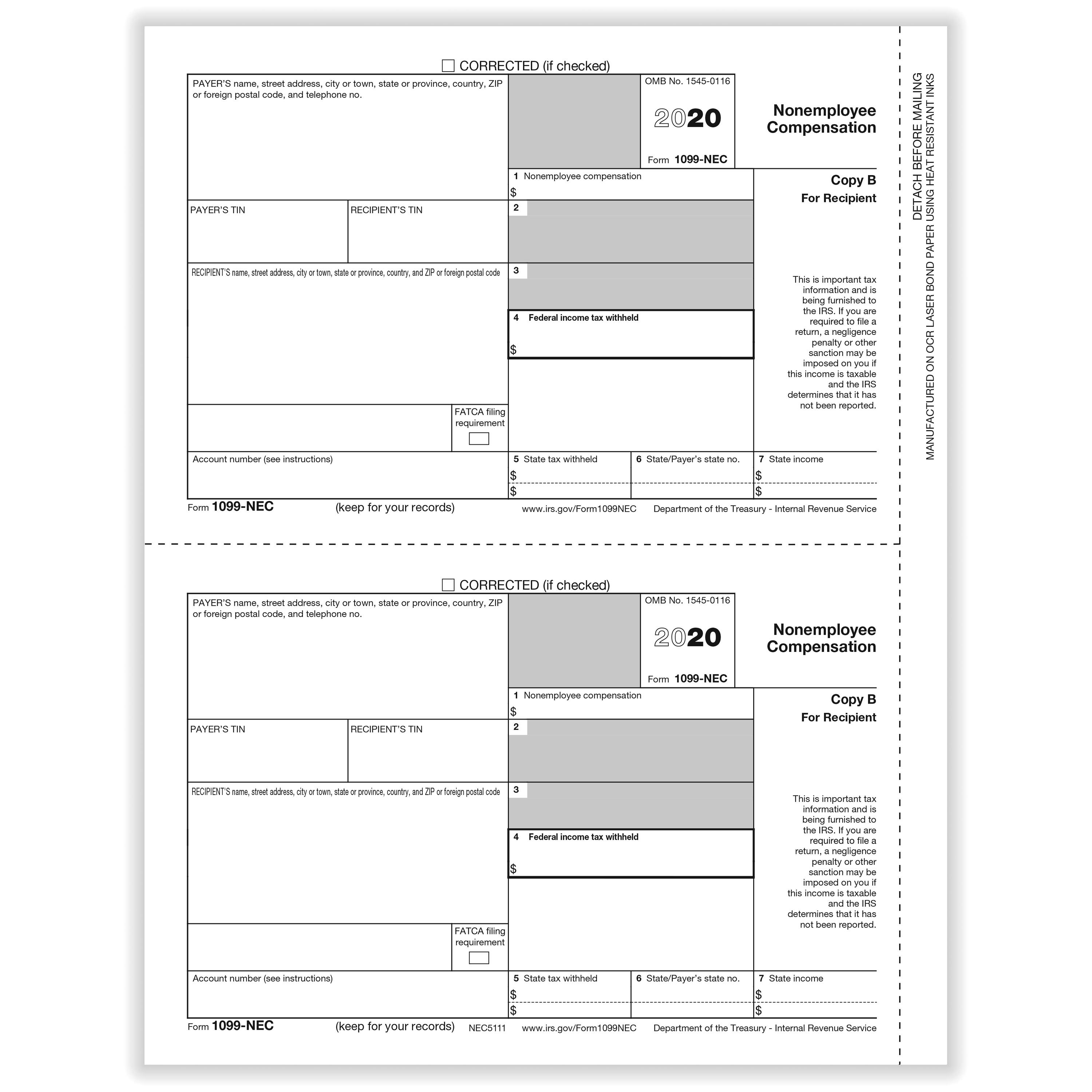 1099NEC Recipient Copy B Cut Sheet HRdirect