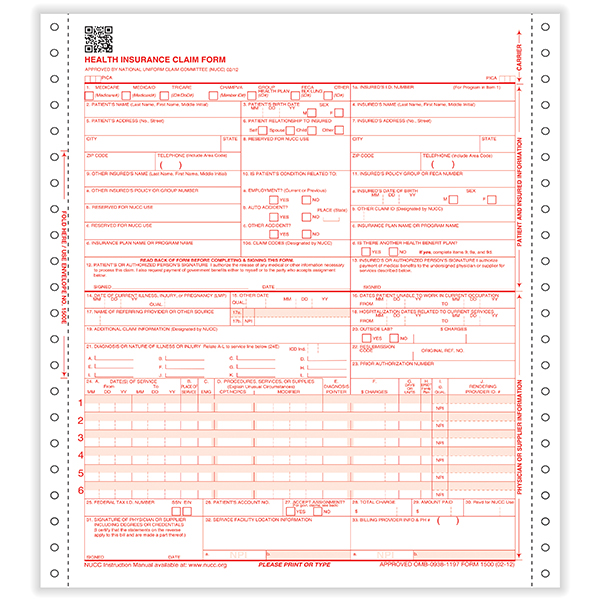 Picture of 1-Part Pinfeed CMS-1500 Forms