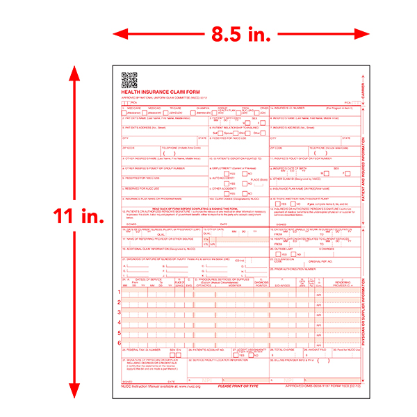 Imprinted Cms 1500 Laser Forms Pack Of 100 Hrdirect 6529