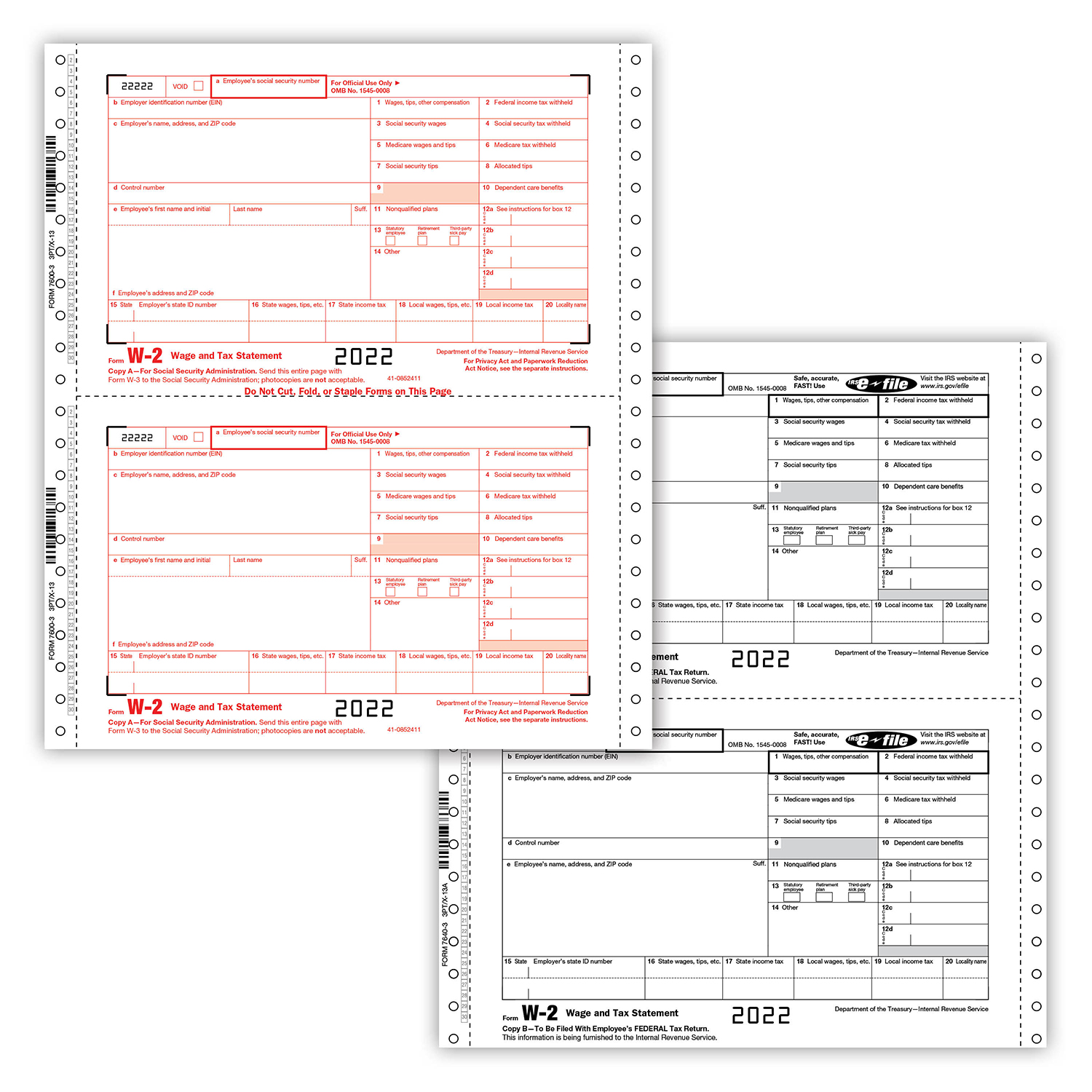 W-2 Twin Set Continuous Tax Forms — 6-Part	