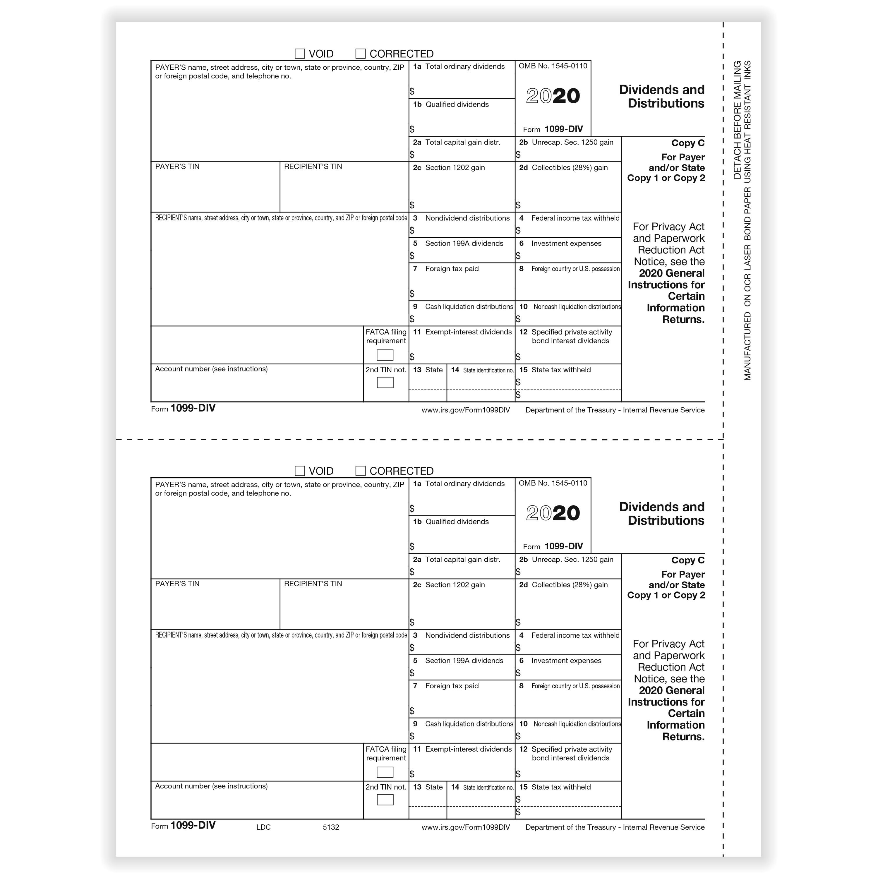 1099 Div 2 Up Preprinted Laser Payer Forms Hrdirect