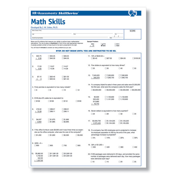 Workplace Math Skills Test Workplace Essential Skills