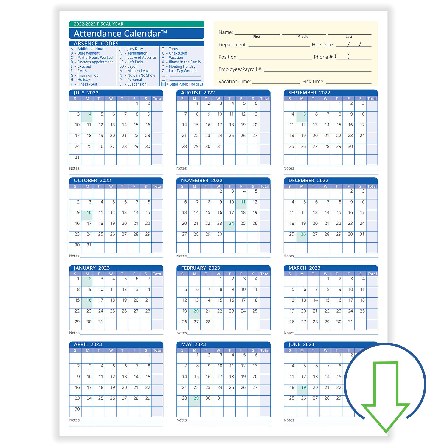 Employee Attendance Calendar 2023 Free Image to u