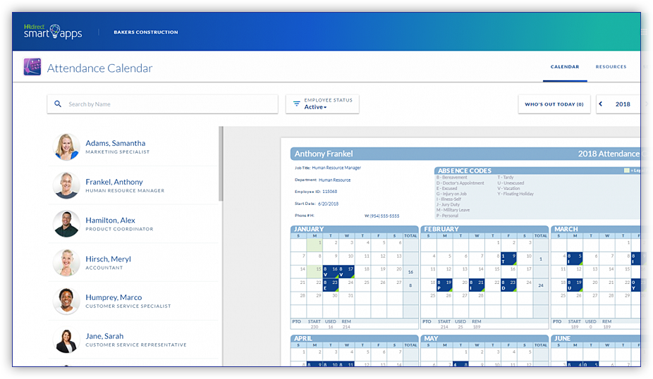Attendance Calendar Software Attendance Tracking HRdirect